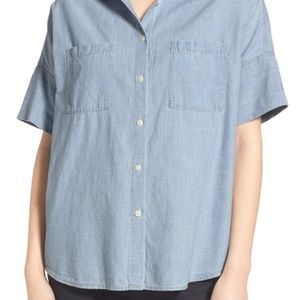 Light denim button down short sleeve